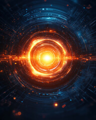 Poster - A glowing orange circle in a blue background. The circle is surrounded by a blue and orange glow