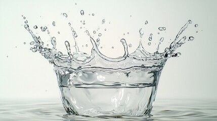 Poster - Captivating close-up of a crystal clear water splash with dynamic energy radiating in every direction under bright light conditions