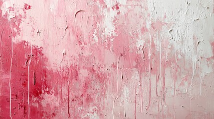 Poster - Close-up of a pink painting on a wall with drips and dynamic textures representing a unique artistic expression and contemporary aesthetic approach