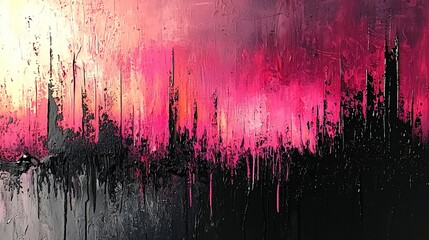 Poster - Close-up of a pink and black painting with drips and dynamic textures showcasing an innovative artistic approach and emotional expression in art
