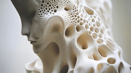 Poster - Close-up of an intricate abstract sculpture made of white paper showcasing unique textures and details that highlight the art of paper crafting