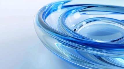 Aufkleber - 青と透明なガラスの抽象的な渦巻き模様の3Dレンダリング 穏やかな光と滑らかな曲線が特徴的なデザイン