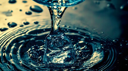 Poster - Close-up of a water drop falling into a pool creating ripples and capturing the essence of refreshment and fluid dynamics in nature
