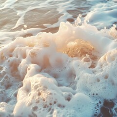 Poster - Majestic wave crashing on the shore with intricate sea foam details capturing the beauty and power of nature in a picturesque coastal landscape