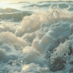 Poster - Stunning wave crashing on the shore with detailed sea foam creating a dramatic display of nature's power and beauty on a scenic beach