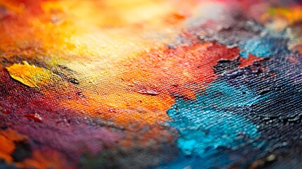 Poster - Close-up of textured abstract painting with rich colors blending together to create a unique and artistic canvas experience