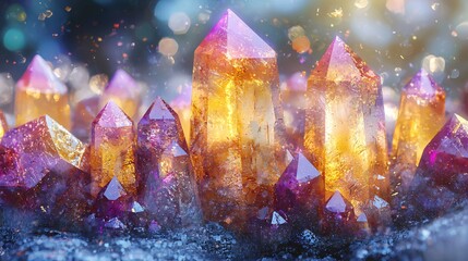 Poster - A group of colorful crystals showcasing unique abstract formations that create a captivating magical atmosphere inviting exploration and wonder