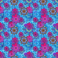 Wall Mural - flowers floating on water. beautiful seamless pattern in ethnic style for silk scarf, shawl. fabric 