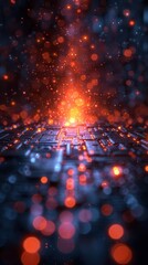 Poster - Energetic circuit board background with vibrant light effects and bokeh