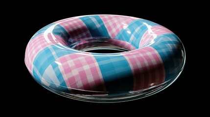 Poster - Circular, transparent pool float with pink and blue checkered design.
