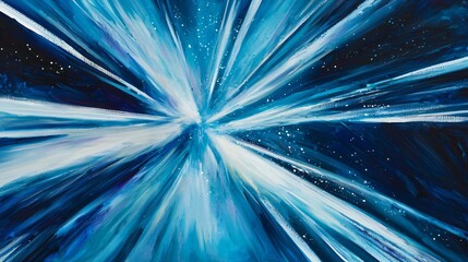 Poster - Striking blue and white abstract painting featuring cosmic light trails and awe-inspiring elements in a deep blue color palette