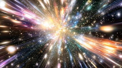 Poster - Brilliant star burst in space displaying a cosmic kaleidoscope of galaxies with vibrant colors for a mesmerizing astronomical experience