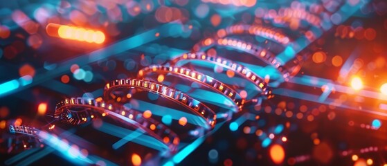 Poster - A vibrant, abstract image featuring glowing light trails and circular patterns, creating a dynamic and futuristic atmosphere.