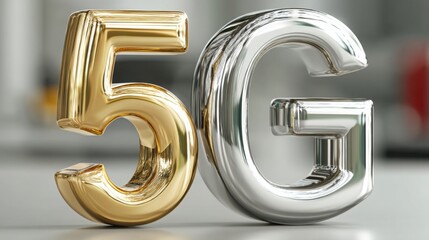 Poster - elegant golden and silver number five showcasing the importance of 5g technology in modern digital i