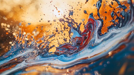 Poster - Majestic wave with blurred sunlight creating a dreamlike atmosphere in a beautiful seascape captured in an artistic and creative canvas painting