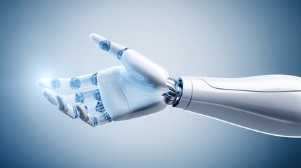 Poster - robotic hand symbolizing future advancements in biohacking industry and human upgrading investment o