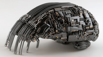 Poster - black and gold robot symbolizing brain-computer interface innovation and investment opportunities in