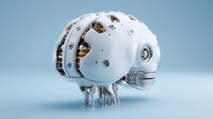 Poster - Robotic head representing brain-computer interface innovation and investment opportunities in the future of technology