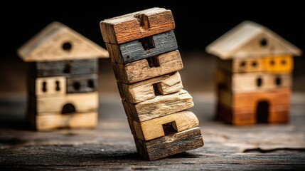 Poster - A tower built from wooden blocks demonstrating strength and balance in a creative architectural model design