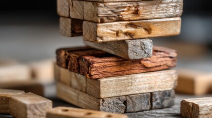 Poster - A neatly stacked collection of wooden blocks showcasing precision and order in a creative construction challenge