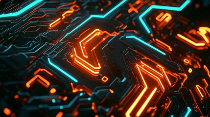 Poster - A stunning computer circuit design illuminated with neon lights creating a futuristic aesthetic and high-tech ambiance