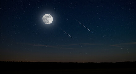 night sky landscape with moon and stars shooting stars celestial event scenery