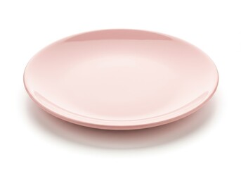 Poster - Empty pink ceramic plate on a white background for food presentation
