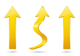 Poster - Three golden arrows, two straight and one curved, pointing upward on white background