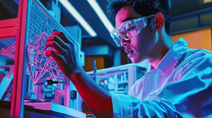 Poster - Engineer deeply engaged in manipulating a virtual 3d model on a computer screen in a modern workspace filled with innovative design ideas and focus