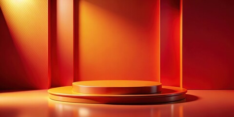 Canvas Print - vibrant red orange abstract composition on a sleek podium amidst elegant shadows and subtle highligh