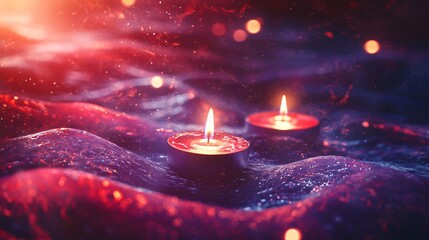 Poster - A single candle resting on a table casting a soft warm glow in the dark creating an enigmatic and tranquil atmosphere of calm