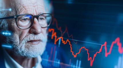Poster - Stock Trader Contemplation: A seasoned financial expert, his gaze fixed upon the fluctuating market. Deep in thought, the seasoned trader, a symbol of experience and knowledge.