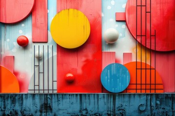 Fototapete - Colorful abstract geometric shapes and patterns. Abstract artwork of 3D rendering geometric shape with vibrant color and colorful background. Digital artwork concept. Design for poster. AIG51.