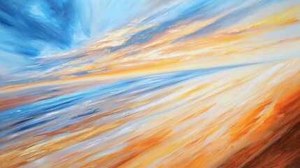 Poster - An artistic depiction of a sunset in a painting, highlighting flowing abstract light patterns in warm colors to evoke a dreamy and peaceful feel