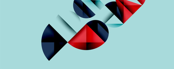 Poster - Abstract geometric shapes overlap, creating dynamic composition. Red, navy, light blue hues dominate minimalist design.