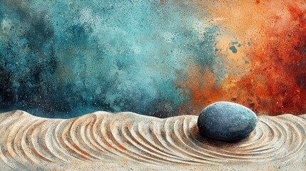 Poster - Tranquil Stone on Wavy Sand with Abstract Background Colors