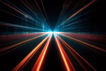 Aufkleber - 鮮やかな光の線が暗い空間を駆け抜けるデジタル抽象表現 未来的なデザイン背景