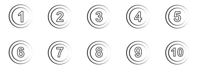 Poster - Simple round numbers icon set in line style. Set of 1-10 numbers simple circle style symbol sign for apps and website, vector illustration.