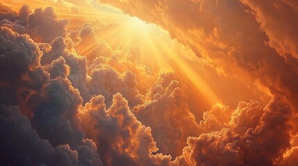 Poster - Intense abstract light rays dramatically breaking through clouds with the sun shining brightly creating a stunning atmospheric scene