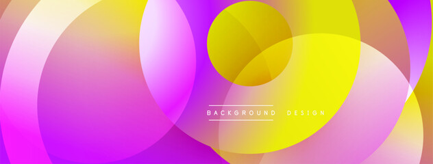 Poster - Abstract colorful circles overlap. Gradient shades transition from purple, pink, yellow creating modern visual effect. Background design element.