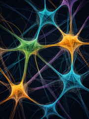 health predispositions design. abstract depiction of a vibrant neural network in contrasting colors.
