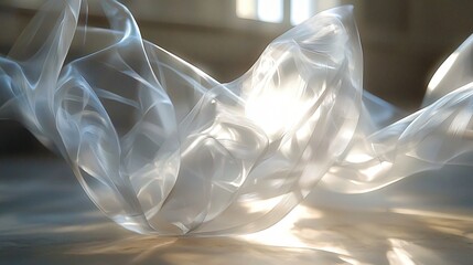 Poster - Striking white sculpture placed on a table highlighting artistic design and elegance in a layered abstract art composition