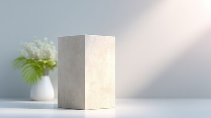 Poster - 3d-rendered empty pedestal or podium with ample copy space minimalistic setting neutral color palett