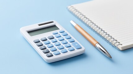 Poster - clean image of minimalist desk setup with calculator and pen to side suggesting financial planning