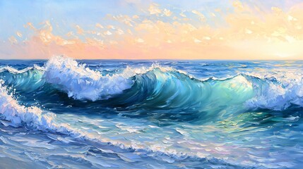 Poster - A serene painting depicting gentle waves in soft blue hues evoking calmness and tranquility with a touch of artistic expression