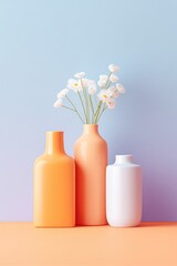 Poster - collection of interior decorations arranged elegantly on vibrant color background with studio lighting