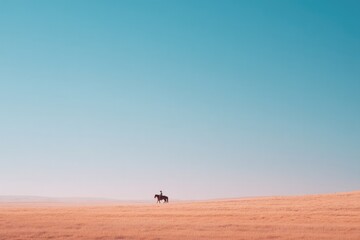 Poster - lone cowboy gracefully rides bull in vast rodeo arena masterfully displaying skills amidst expansive empty space