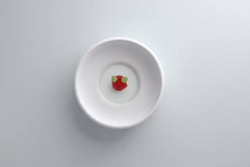 Poster - minimalist 3d illustration of single garnished dish set elegantly on neutral background