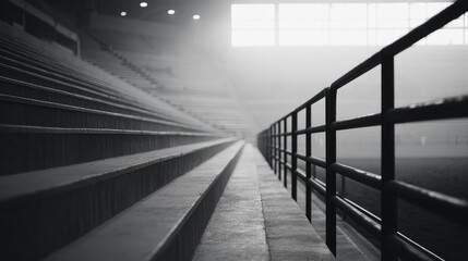 Poster - minimalistic image capturing serene emptiness of rodeo arena with fenced enclosure and ample copy sp