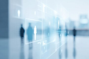 Poster - minimalistic image showing integration of artificial intelligence in modern business environments